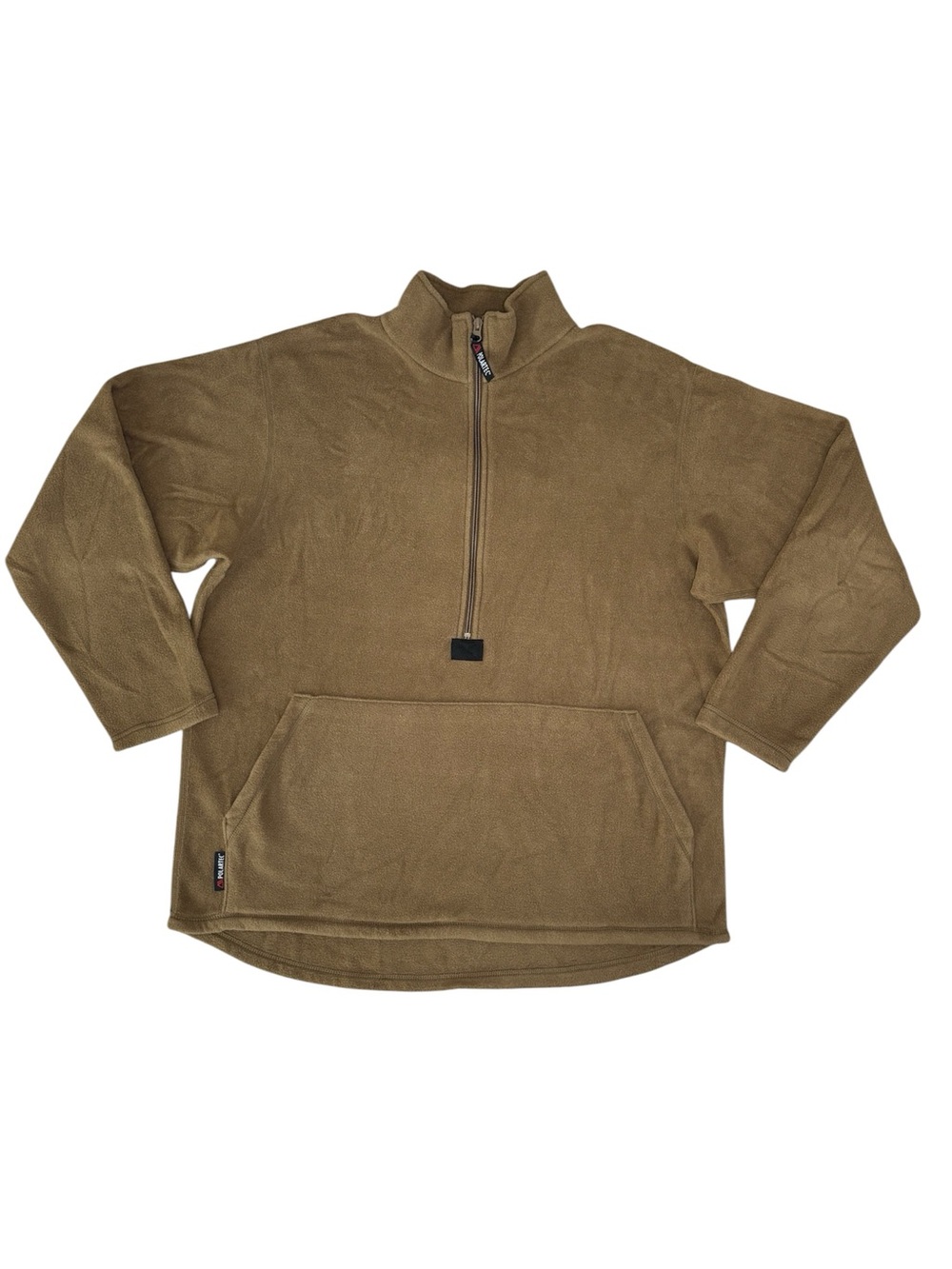 Peckham USMC Polartec Pullover Fleece Sz L, Tan Brown, 1/2 Zip, Kangaroo Pocket
